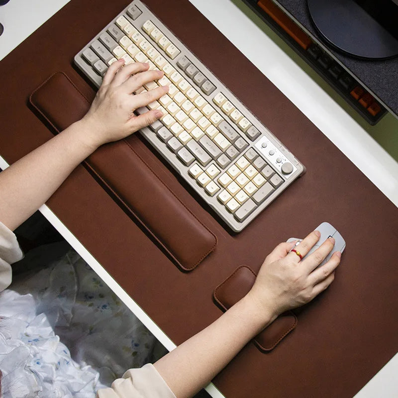 Leather Desk Mat with Keyboard &amp; Mouse Wrist Rest Set