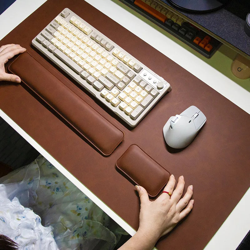 Leather Desk Mat with Keyboard &amp; Mouse Wrist Rest Set