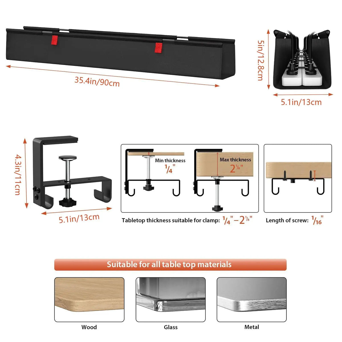 No-Drill Under-Desk Cable Management Tray