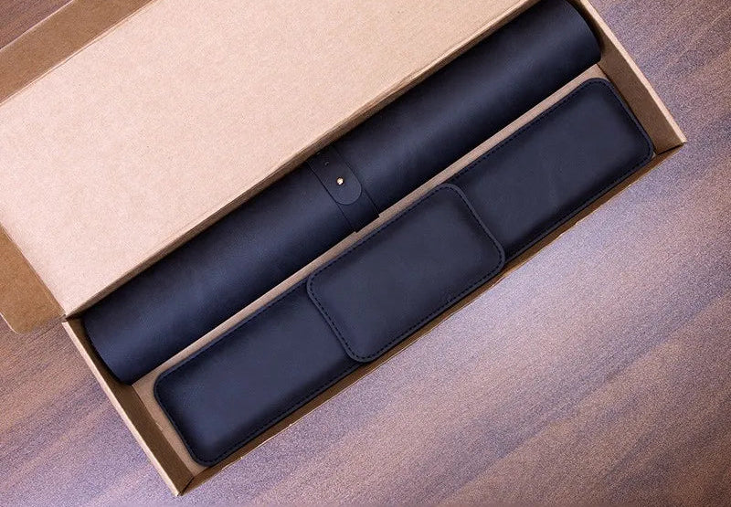 Leather desk mat set in Black