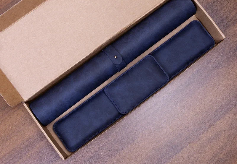 Leather desk mat set in Dark Blue