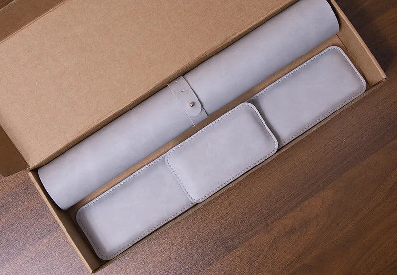 Leather desk mat set in Light Gray