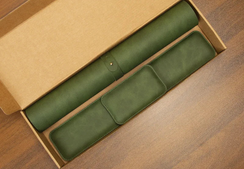 Leather desk mat set in Dark Green