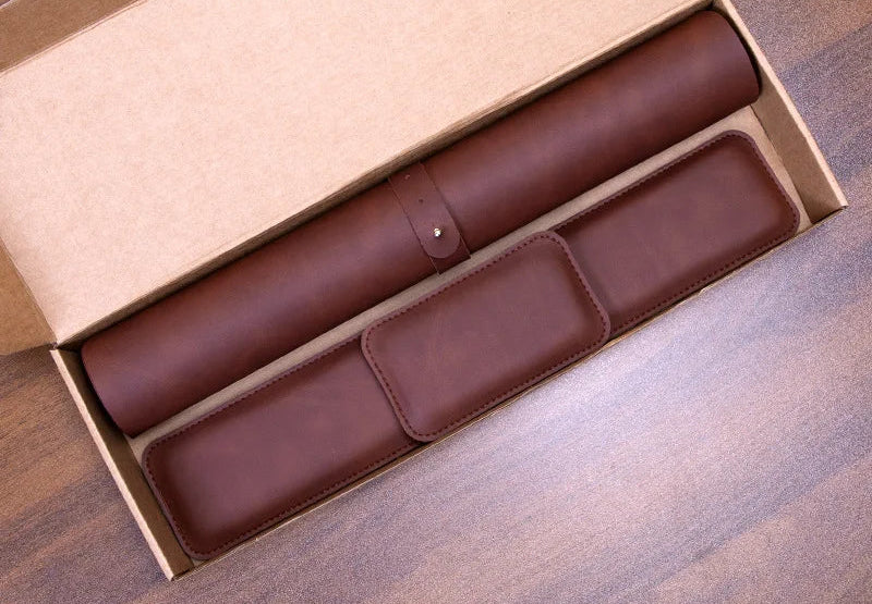 Leather desk mat set in Red Brown